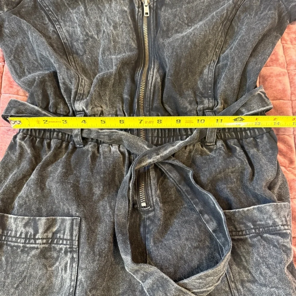 Anthropologie Othilia Acid Wash Puff Sleeve Utility Jumpsuit Charcoal Gray M - Picture 11 of 16